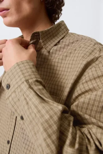 Relaxed Boxy Poplin Shirt – Beige Check