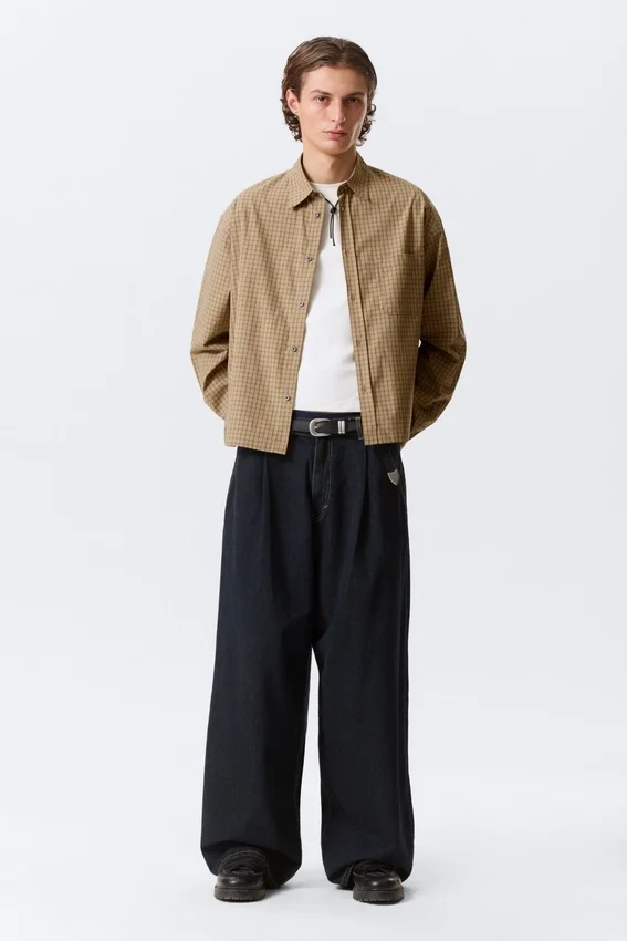 Relaxed Boxy Poplin Shirt – Beige Check Relaxed Boxy Poplin Shirt – Beige Check
