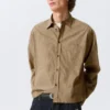 Relaxed Boxy Poplin Shirt – Beige Check Relaxed Boxy Poplin Shirt – Beige Check