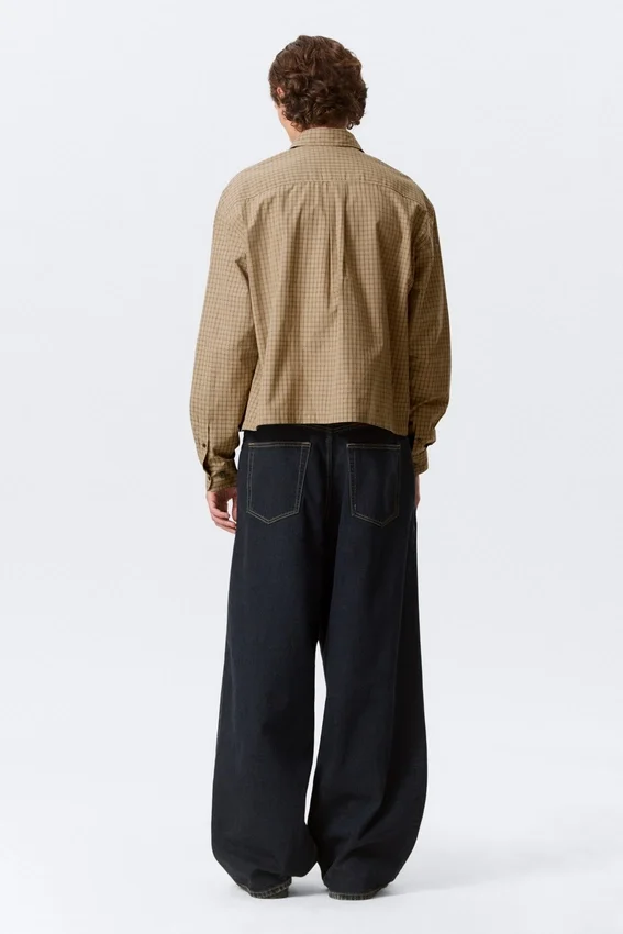 Relaxed Boxy Poplin Shirt – Beige Check Relaxed Boxy Poplin Shirt – Beige Check