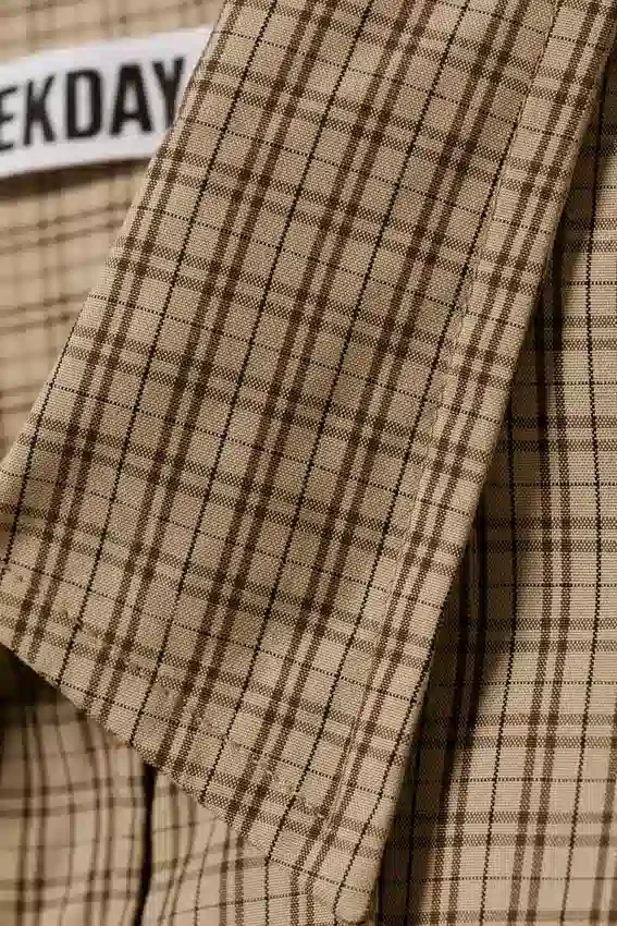 Relaxed Boxy Poplin Shirt – Beige Check Relaxed Boxy Poplin Shirt – Beige Check