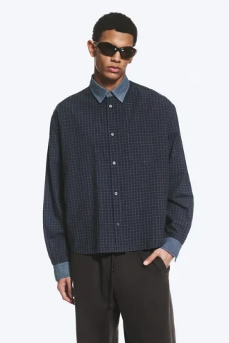 Relaxed Checked Cotton Shirt – Checked Grey – Contrast Denim