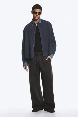 Relaxed Checked Cotton Shirt – Checked Grey – Contrast Denim