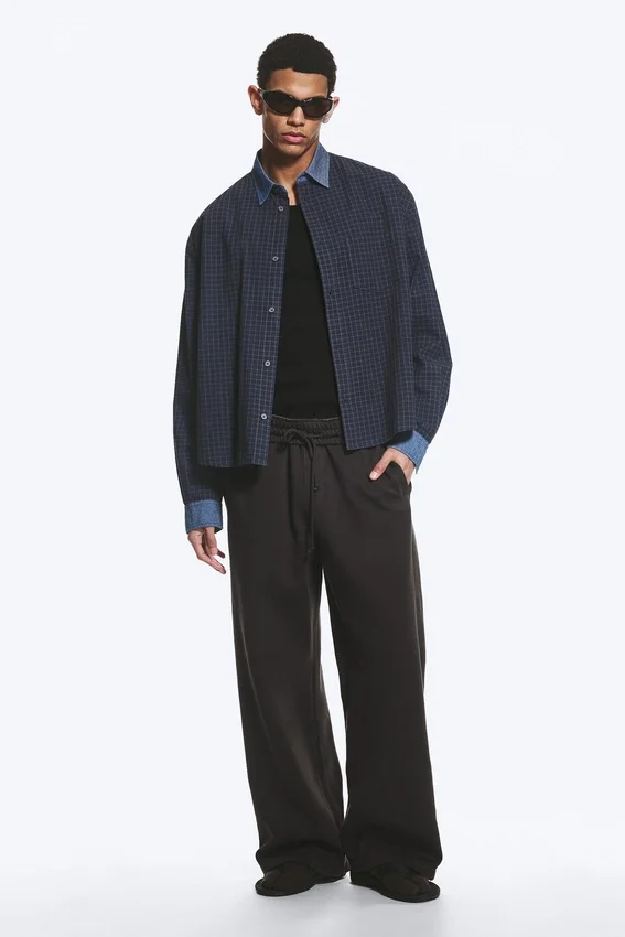 Relaxed Checked Cotton Shirt – Checked Grey – Contrast Denim Relaxed Checked Cotton Shirt – Checked Grey – Contrast Denim