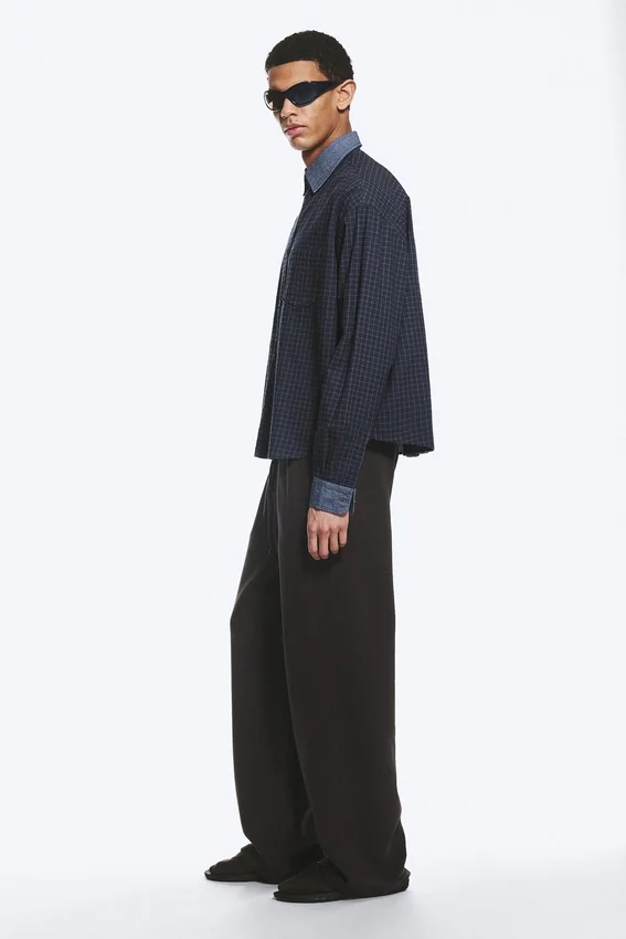 Relaxed Checked Cotton Shirt – Checked Grey – Contrast Denim Relaxed Checked Cotton Shirt – Checked Grey – Contrast Denim