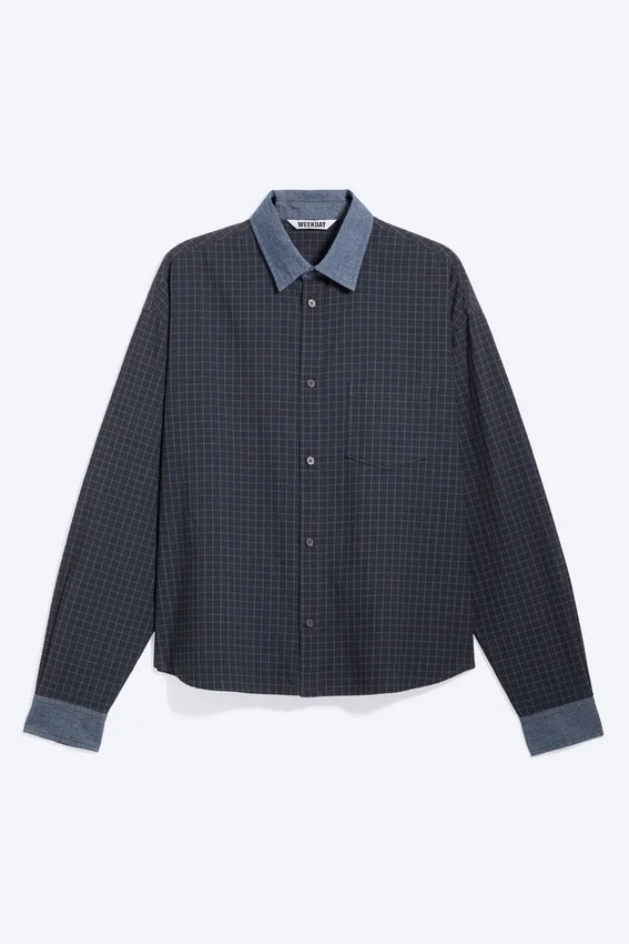 Relaxed Checked Cotton Shirt – Checked Grey – Contrast Denim Relaxed Checked Cotton Shirt – Checked Grey – Contrast Denim