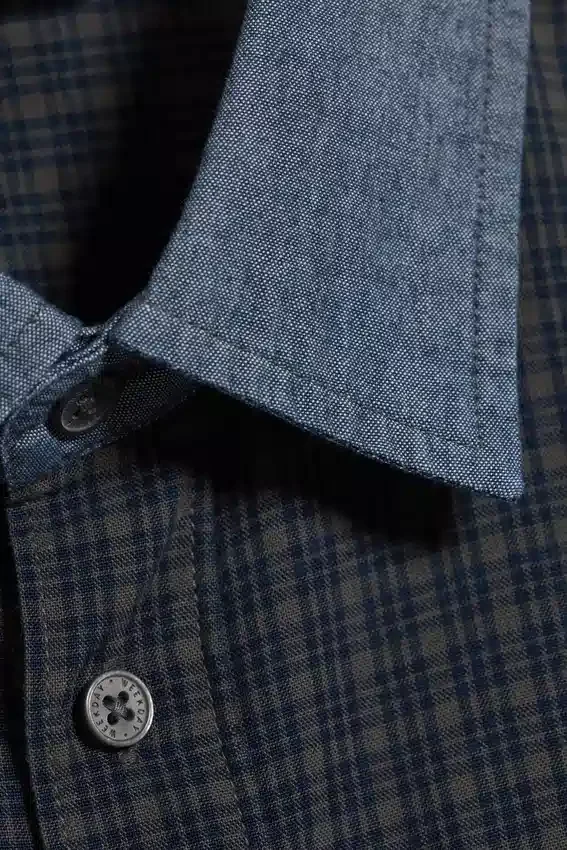 Relaxed Checked Cotton Shirt – Checked Grey – Contrast Denim Relaxed Checked Cotton Shirt – Checked Grey – Contrast Denim