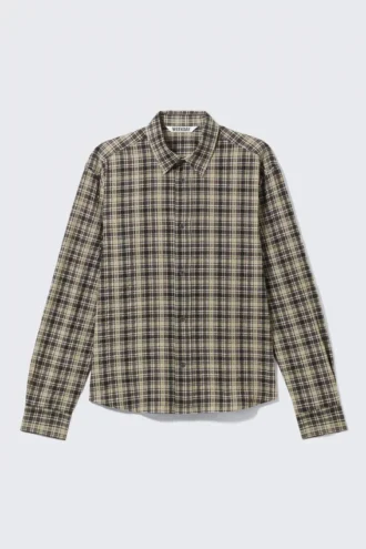 Relaxed Checked Long-Sleeved Shirt – Checked Beige