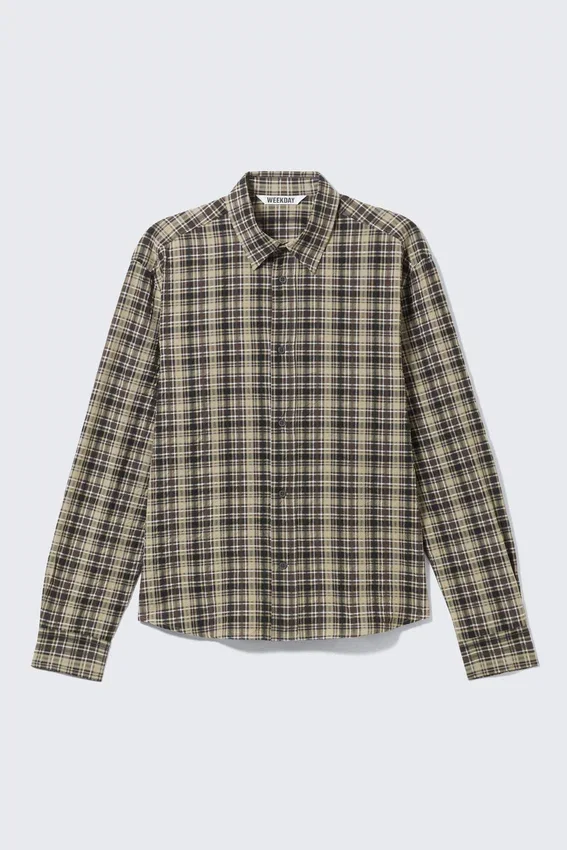 Relaxed Checked Long-Sleeved Shirt – Checked Beige Relaxed Checked Long-Sleeved Shirt – Checked Beige