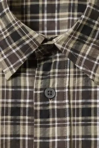 Relaxed Checked Long-Sleeved Shirt – Checked Beige