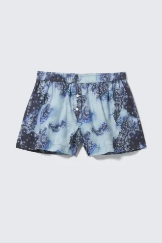 Relaxed Cotton Boxer Shorts – Blue Paisley Print