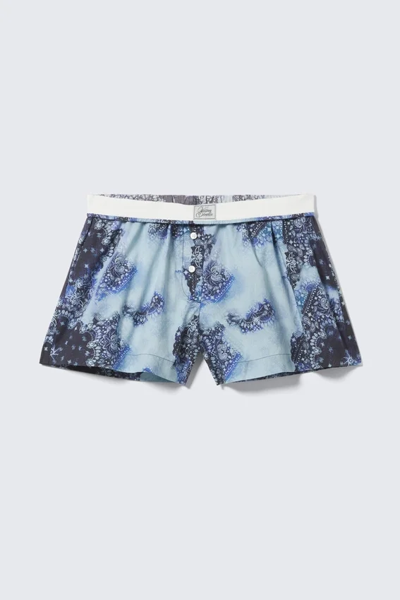Relaxed Cotton Boxer Shorts – Blue Paisley Print Relaxed Cotton Boxer Shorts – Blue Paisley Print