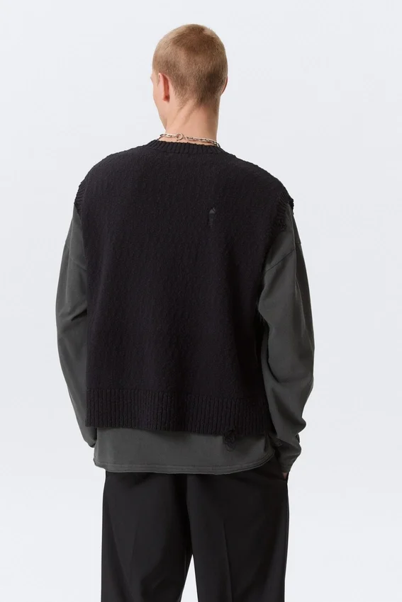 Relaxed Distressed Knitted Vest – Black Relaxed Distressed Knitted Vest – Black