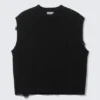 Relaxed Distressed Knitted Vest – Black Relaxed Distressed Knitted Vest – Black
