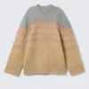 Relaxed Fit Fluffy Knit Sweater – Beige/Grey Fairisle Relaxed Fit Fluffy Knit Sweater – Beige/Grey Fairisle