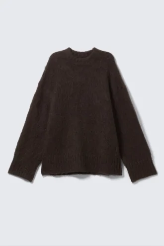 Relaxed Fit Fluffy Knit Sweater – Dark Brown