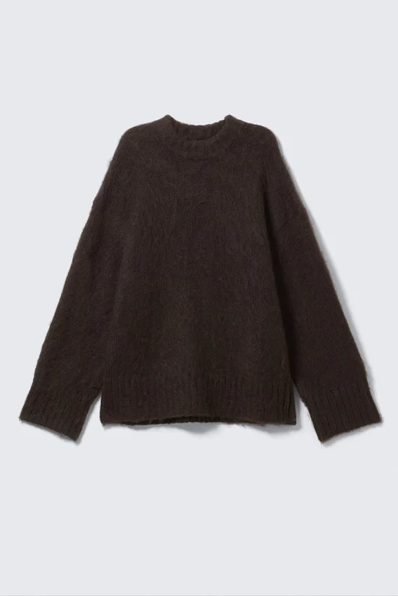 Relaxed Fit Fluffy Knit Sweater – Dark Brown Relaxed Fit Fluffy Knit Sweater – Dark Brown