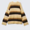 Relaxed Fit Fluffy Knit Sweater – Dusty Yellow & Brown Stripes Relaxed Fit Fluffy Knit Sweater – Dusty Yellow & Brown Stripes