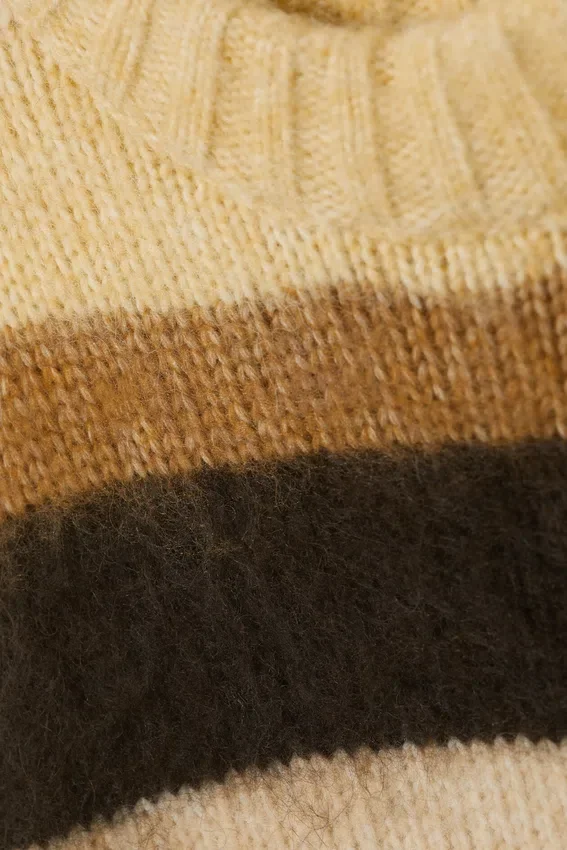Relaxed Fit Fluffy Knit Sweater – Dusty Yellow & Brown Stripes Relaxed Fit Fluffy Knit Sweater – Dusty Yellow & Brown Stripes