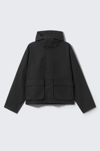 Relaxed Fit Hooded Jacket – Black