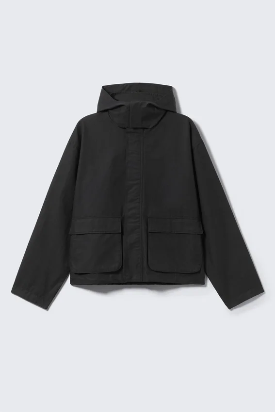 Relaxed Fit Hooded Jacket – Black Relaxed Fit Hooded Jacket – Black