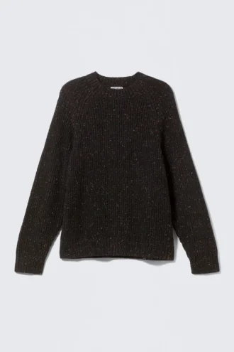 Relaxed Fit Nepped Knit Sweater – Black