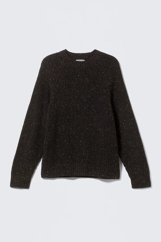 Relaxed Fit Nepped Knit Sweater – Black Relaxed Fit Nepped Knit Sweater – Black