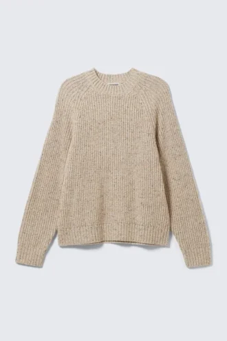 Relaxed Fit Nepped Knit Sweater – Dusty Ecru Melange