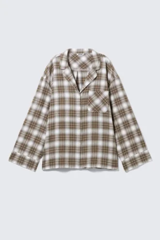 Relaxed Flannel Pyjama Shirt – Checked Beige Relaxed Flannel Pyjama Shirt – Checked Beige