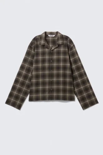 Relaxed Flannel Pyjama Shirt – Checked Dark Brown