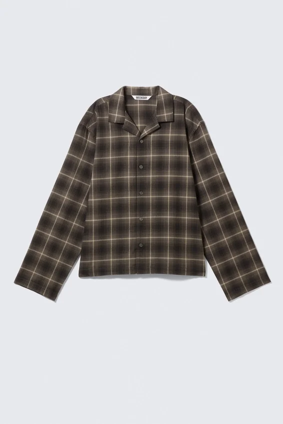 Relaxed Flannel Pyjama Shirt – Checked Dark Brown Relaxed Flannel Pyjama Shirt – Checked Dark Brown