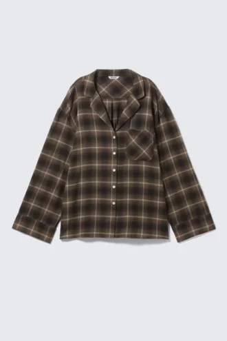 Relaxed Flannel Pyjama Shirt – Checked Dark Brown Relaxed Flannel Pyjama Shirt – Checked Dark Brown