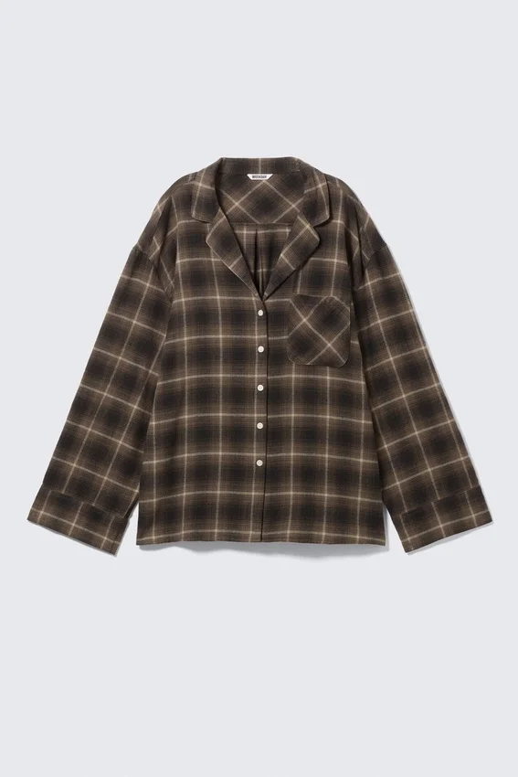 Relaxed Flannel Pyjama Shirt – Checked Dark Brown Relaxed Flannel Pyjama Shirt – Checked Dark Brown