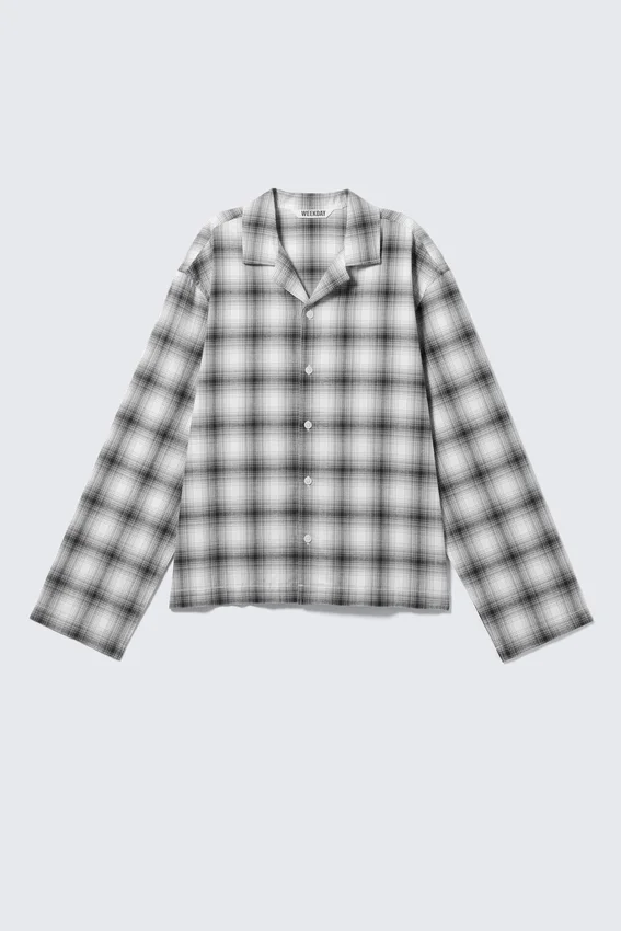 Relaxed Flannel Pyjama Shirt – Checked White Relaxed Flannel Pyjama Shirt – Checked White