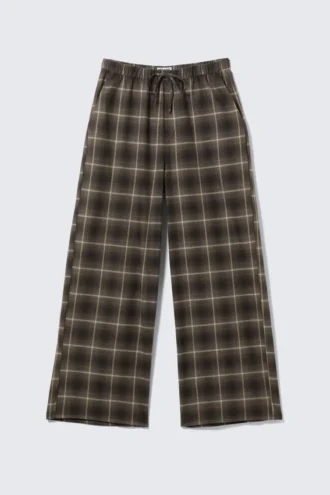 Relaxed Flannel Pyjama Trousers – Checked Dark Brown