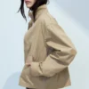 Relaxed Funnel-Neck Cotton Jacket – Beige Relaxed Funnel-Neck Cotton Jacket – Beige