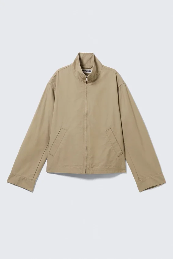 Relaxed Funnel-Neck Cotton Jacket – Beige Relaxed Funnel-Neck Cotton Jacket – Beige