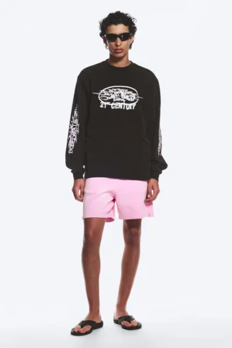 Relaxed Graphic Long-Sleeved T-Shirt – Black