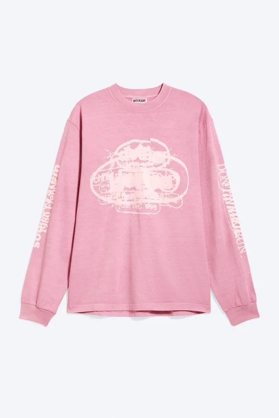 Relaxed Graphic Long-Sleeved T-Shirt – Pink – Logos Relaxed Graphic Long-Sleeved T-Shirt – Pink – Logos