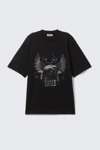 Relaxed Graphic Printed T-Shirt – Black – Cosmic Eagle