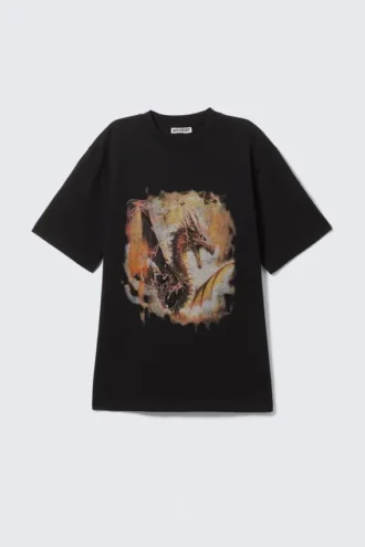 Relaxed Graphic Printed T-Shirt – Black – Dragon Gate