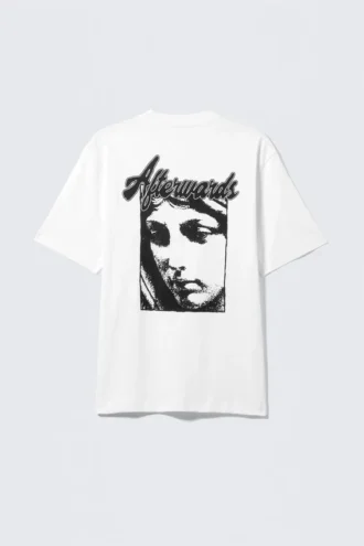 Relaxed Graphic Printed T-Shirt – White – Afterwards