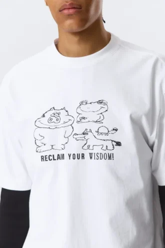 Relaxed Graphic Printed T-Shirt – White – Reclaim Your Wisdom