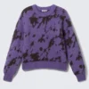 Relaxed Graphic Wool-Blend Sweater – Purple – Abstract Black Relaxed Graphic Wool-Blend Sweater – Purple – Abstract Black