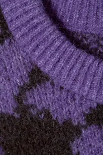 Relaxed Graphic Wool-Blend Sweater – Purple – Abstract Black