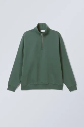Relaxed Heavy Half Zip Sweater – Dark Green