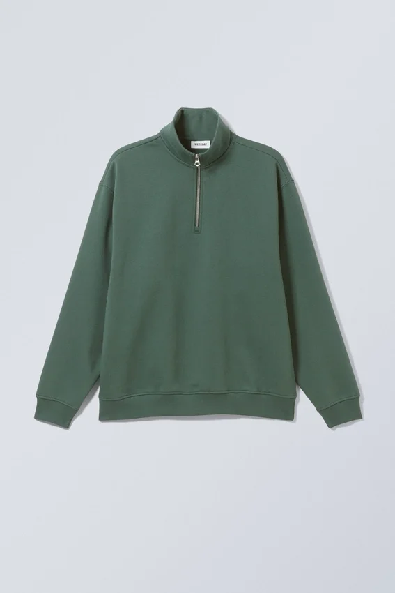 Relaxed Heavy Half Zip Sweater – Dark Green Relaxed Heavy Half Zip Sweater – Dark Green