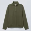 Relaxed Heavy Half Zip Sweater – Dark Khaki Green Relaxed Heavy Half Zip Sweater – Dark Khaki Green