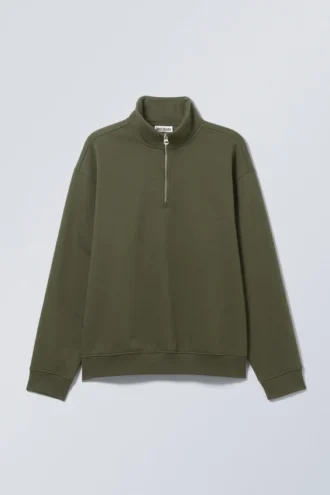 Relaxed Heavy Half Zip Sweater – Dark Khaki Green Relaxed Heavy Half Zip Sweater – Dark Khaki Green
