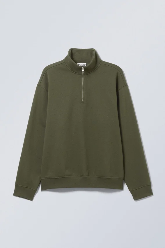 Relaxed Heavy Half Zip Sweater – Dark Khaki Green Relaxed Heavy Half Zip Sweater – Dark Khaki Green